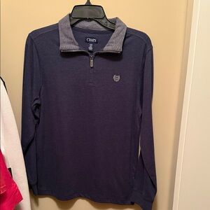 Chaps Dark Blue Long Sleeve Polo with Striped Collar